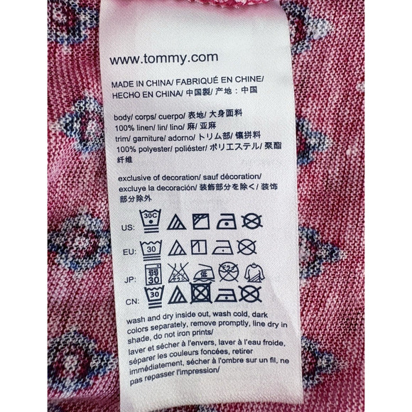 Tommy Hilfiger Linen Jersey Knit Layered Hem Tunic Blouse Top Pink White Boho XL - Picture 12 of 14